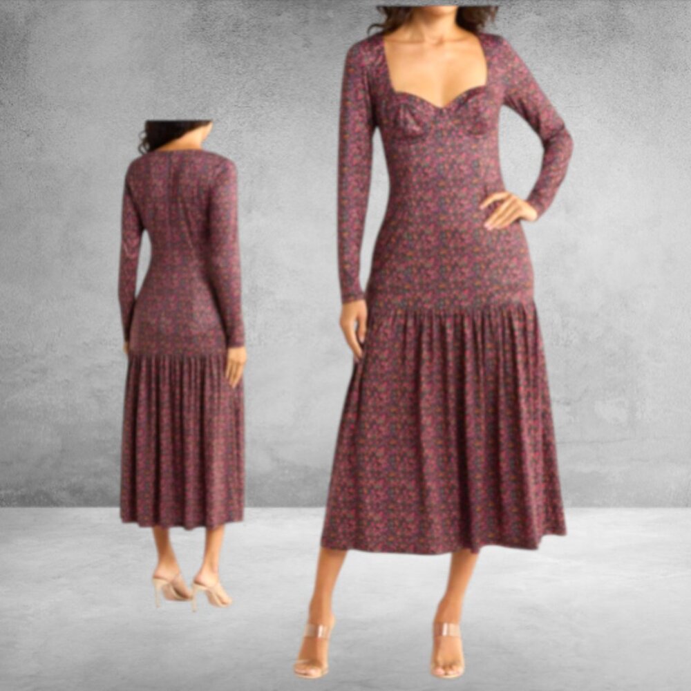 Hutch Chase Long Sleeve Midi Tiered Dress NWT Sz M
